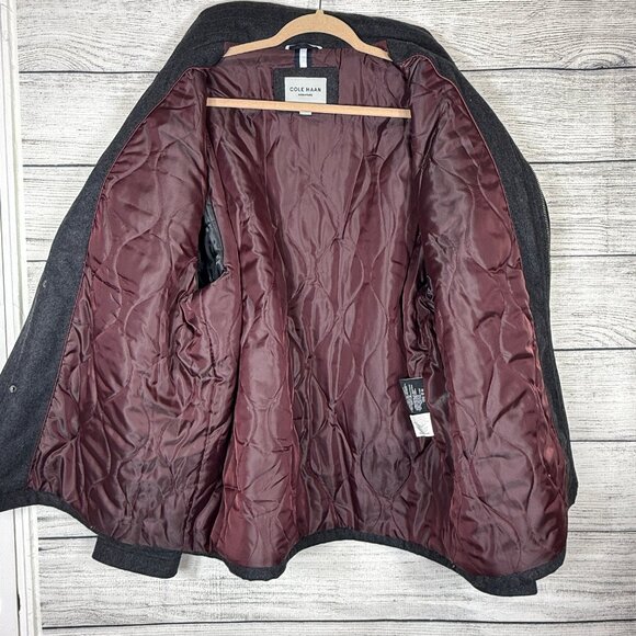 Cole Haan Wool Blend Gray Melton Zip Up Coat Jacket With Leather Details Sz XXL - Picture 9 of 12